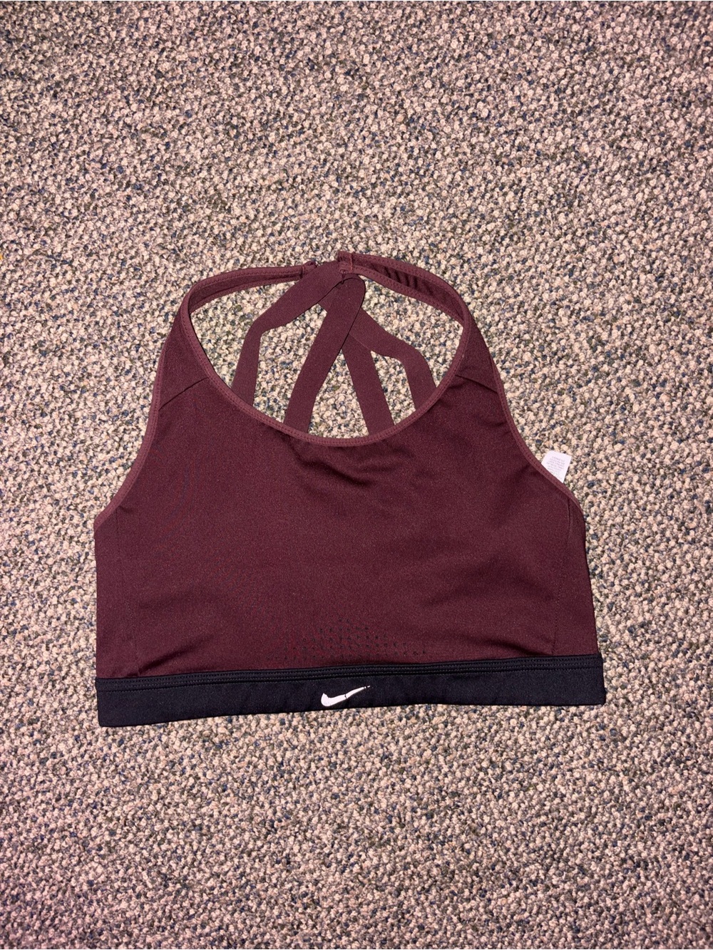 Nike Women's Maroon Strappy Sports Bra with Black Underband